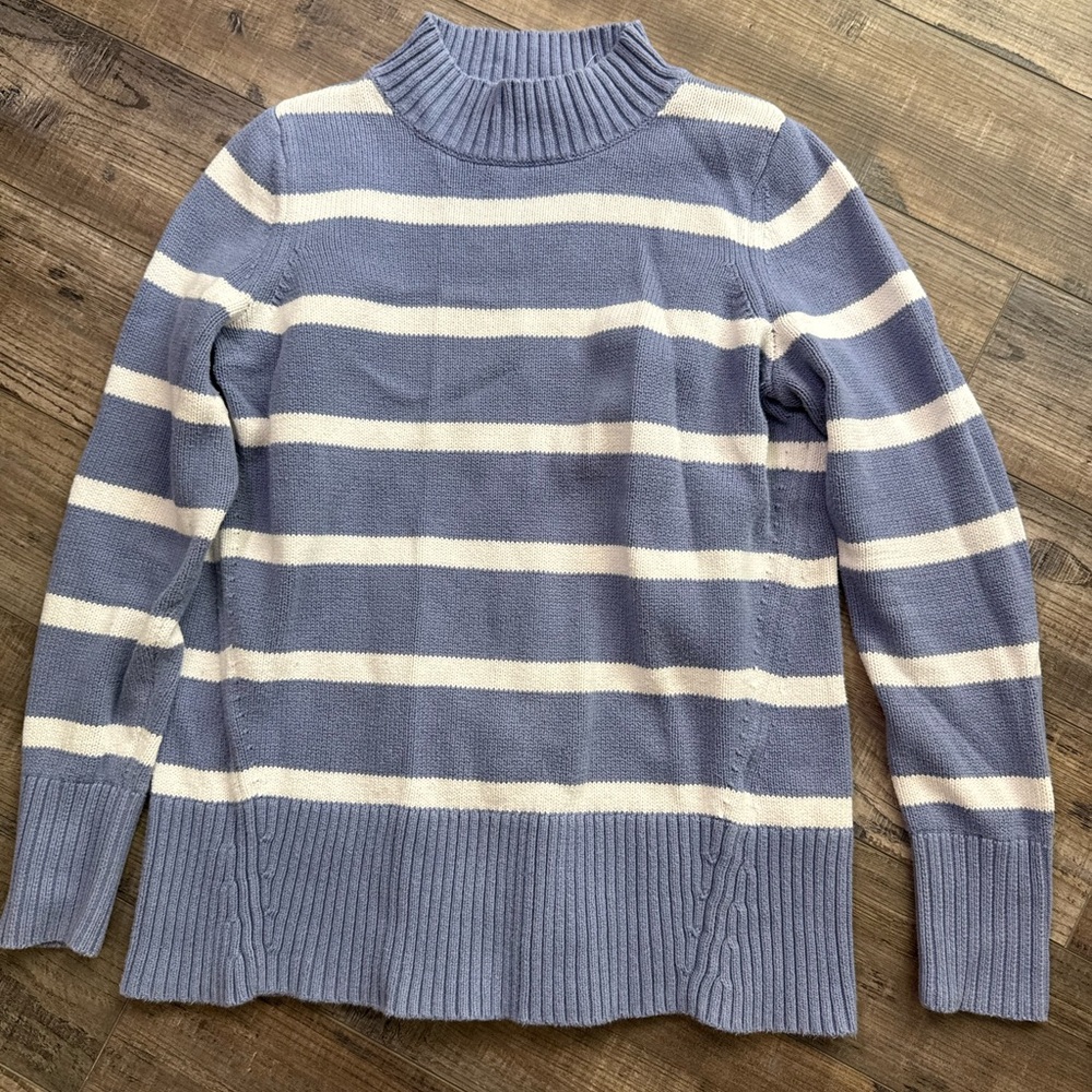 GAP Blue and White Striped Turtleneck Sweater